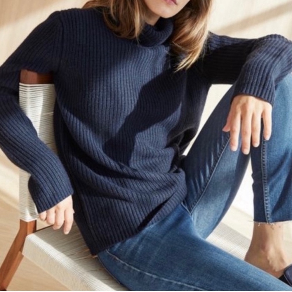 Jenni Kayne Cashmere Turtleneck Sweater Navy Blue
Ribbed Size XL